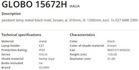 Pendul design modern Halia negru, maro 31cm