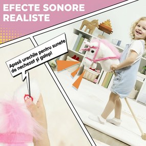 AIYAPLAY Căluț unicorn pe băț pentru copii 24 luni+, cu sunete realiste și roți, 95x25x27 cm, alb | Aosom Romania