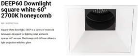 Spot LED incastrabil DEEP60 Downlight square white 60° 2700K honeycomb