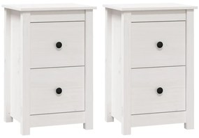 820949 vidaXL Noptiere, 2 buc., alb, 40x35x61,5 cm, lemn masiv de pin