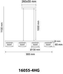 Lustră LED pe cablu Globo 16055-4HG HIGGINS 4xGX53/6W/230V fumuriu/maro