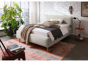 Pat matrimonial bej tapițat cu spațiu de depozitare cu somieră 140x200 cm Mattis – Meise Möbel
