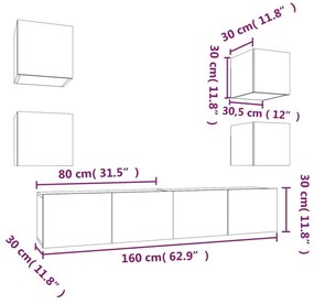 Set dulapuri TV, 6 piese, stejar fumuriu, lemn prelucrat