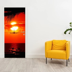 Fototapet pentru ușă - Apus de soare si avion (95x205cm)