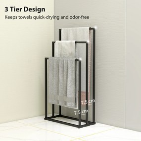 HOMCOM Suport pentru Prosoape de Podea cu 3 Brate Autoportant din Oțel, 45x21.5x85 cm | Aosom Romania