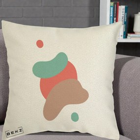 Perna Decorativa Abstract Forme Fluide Coral, 40x40 cm, Ecru, Husa Detasabila, Perna Inclusa, BEKZ®