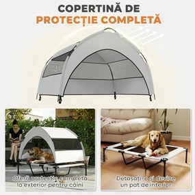 PawHut Pat pentru Câini cu Copertină Detașabilă pe 3 Laturi, din Poliester și Oțel, 106x76x94 cm, Gri Deschis și Negru | Aosom Romania