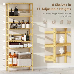 HOMCOM Raft de bambus cu 6 niveluri, cu rafturi reglabile, 60x26x161 cm | Aosom Romania