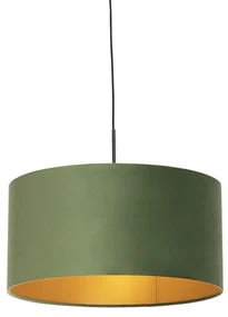 Lampă suspendată cu abajur din catifea verde cu auriu 50 cm - Combi