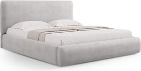 Pat tapitat cu tablie si lada depozitare, Colonel, Cosmopolitan Design, 160x200 cm, material structurat, gri deschis