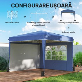 Outsunny Pavilion 3x3 m Pliabil Pop Up cu Înălțime Reglabilă, Pavilion de Grădină cu Pereți Laterali, Saci de Nisip, Geantă de Transport, UV50+, pentru Exterior Camping Petreceri, Albastru Închis | Aosom Romania