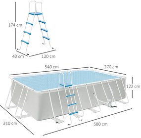 Outsunny Piscină Supraterană cu Cadru de Oțel, Pompă de Filtru, Cartuș Filtrant, Rezistentă la Rugină, 580x310x122 cm, Gri deschis | Aosom Romania