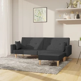 3080512 vidaXL Canapea extensibilă 2 locuri, cu taburet, gri închis, textil