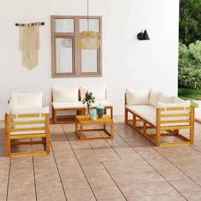 3057642 vidaXL Set mobilier grădină cu perne crem, 9 piese, lemn masiv acacia