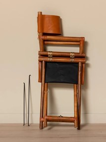 Scaun de dining pliabil din piele camel și lemn de tec cu finisaj natural, 92×58×46 cm, înălțime șezut 52 cm, „Explorer"