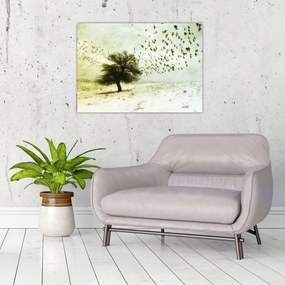 Tablou pe sticlă - cu multe păsări pictate (70x50 cm)