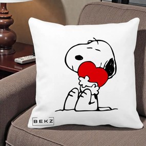 Perna Personalizata Snoopy cu Inima, 40x40 cm, Alba Mata, Husa Detasabila, Perna Inclusa, BEKZ®