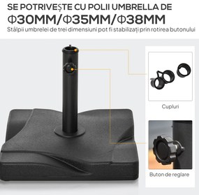 Outsunny Suport Pătrat pentru Umbrelă, Bază Greutate 20kg din Plastic, 41.5x41.5x35cm, Ideal pentru Exterior, Negru | Aosom Romania