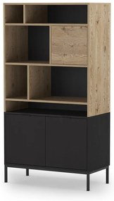 Bibliotecă neagră/în culoare naturală cu aspect de lemn de stejar 90x170 cm Marion – Marckeric