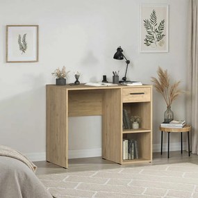 Birou Modern Adore Concept cu Sertar și 2 Rafturi, Alb - Maro - Stejar - Antracit, 90x52x75 cm