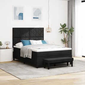 vidaXL Pat cu arcuri cu saltea și banchetă Negru 140x200 cm Țesătură