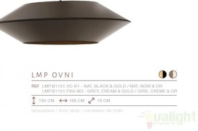 Lampadar, lampa de podea, finisaj lemn, abajur negru, Ovni negru FL