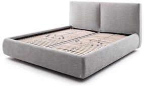 Pat matrimonial gri tapițat cu spațiu de depozitare cu somieră 180x200 cm Atesio – Meise Möbel