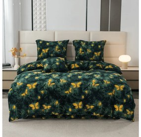 Lenjerie cocolino YELLOW BUTTERFLY verde inchis Dimensiune lenjerie de pat: 70 x 90 cm | 140 x 220 cm