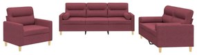 3201558 vidaXL Set canapea cu perne, 3 piese, roșu vin, material textil