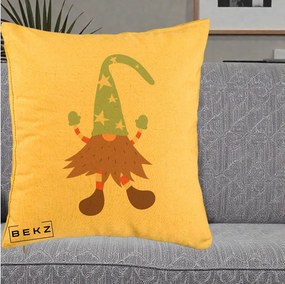 Perna Decorativa Pitic Gnom Nordic cu Cadou Menta, 40x40 cm, Galben, Husa Detasabila, Perna Inclusa, BEKZ®