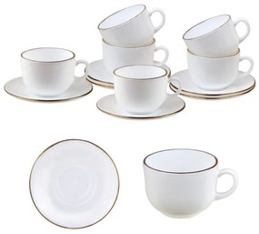 Set cesti si farfurioare pentru ceai Klausberg KH 1929, 12 piese, 210 ml, Opal, Alb/Auriu