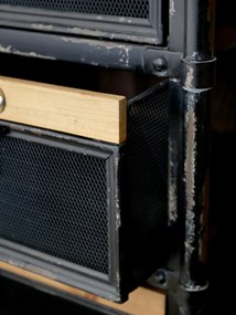 Comodă din lemn masiv si metal, cu 11 sertare pentru pantofi, stil industrial, Factory