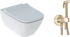 Pachet vas wc suspendat Geberit Smyle, capac softclose si set dus igiena intima auriu cu baterie incastrata Rea Loop