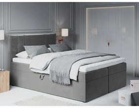 Pat boxspring 200x200 cm gri cu spațiu de depozitare Afra – Mazzini Beds