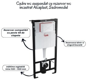 Set vas wc suspendat rimless cu capac soft close Foglia Oslo, rezervor incastrat si clapeta crom mat Alcaplast