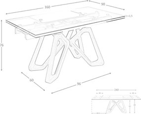 Masa extensibila deosebita design LUX Walnut-Glass 160-240x90cm