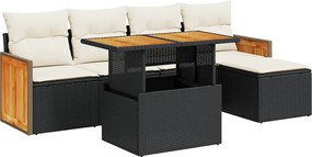 vidaXL Set mobilier grădină perne 6 piese negru poliratan/lemn acacia