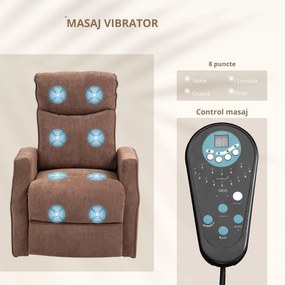 HOMCOM Fotoliu de Relaxare Electric cu 2 Telecomenzi, Suport pentru Picioare și 8 Puncte de Masaj, 74,5x87,5x110 cm, Maro | Aosom Romania
