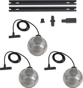 Modern railsysteem zwart met 3 hanglampen 1-fase - Iconic Lava