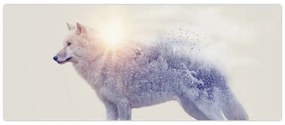 Tablou - Lupul arctic oglindit în peisaj sălbatic (120x50 cm)