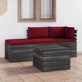 Set mobilier gradina paleti cu perne, 4 piese, lemn masiv pin Bordo, 4