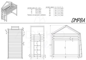 Pat înalt din lemn de pin în formă de căsuță 90x200 cm Mila DMPBA – Adeko