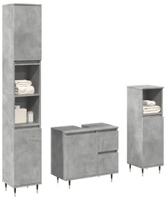 3324955 vidaXL Set mobilier de baie, 3 piese, gri beton, lemn compozit