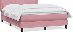 vidaXL Pat box spring cu saltea, roz, 160x220 cm, catifea