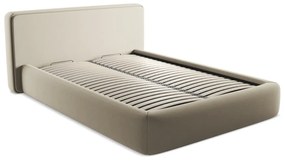 Pat matrimonial bej tapițat cu spațiu de depozitare cu somieră 140x200 cm Kiana – Makamii