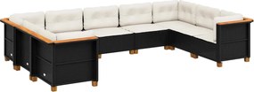 vidaXL Set mobilier de grădină cu perne, 9 piese, negru, poliratan