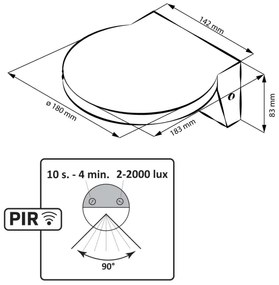 Aplică LED de exterior cu senzor TESA LED/10W/230V IP54 negru