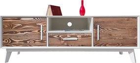Comodă TV lemn masiv alb Timeless 1 Sertar 2 Uși 1 Nișă, 146 × 40 × 48 cm