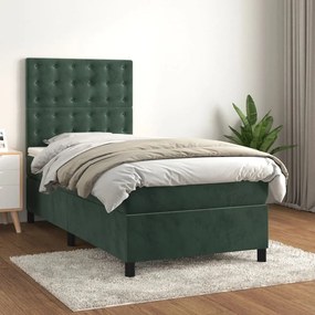 3143244 vidaXL Pat box spring cu saltea, verde închis, 90x200 cm, catifea