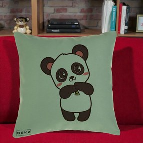Perna Personalizata Panda Kawaii cu Bambus, 40x40 cm, Verde, Husa Detasabila, Perna Inclusa, BEKZ®